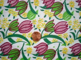 FLORAL Vtg FEEDSACK Quilt Sewing Doll Clothes Craft Fabric Pink Green Yellow 2