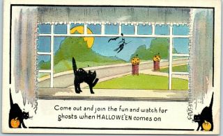 Vintage Halloween Postcard " Join The Fun & Watch For Ghosts " Metropolitan News