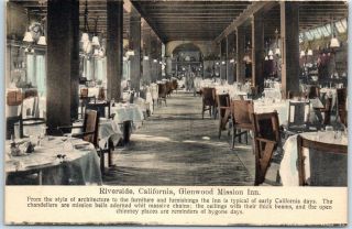 Riverside,  Ca Postcard Glenwood Mission Inn Dining Room View Hand - Colored Newman