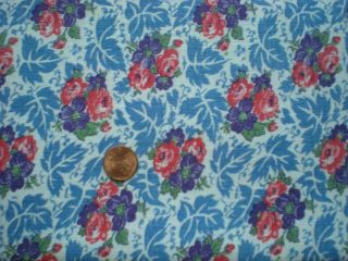 Floral Full Vtg Feedsack Quilt Sewing Dollclothes Craft Fabric Blue Red Purple