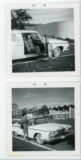 Stylish Woman Posing By / In Car Automobile Black & White Vintage Snapshot Photo