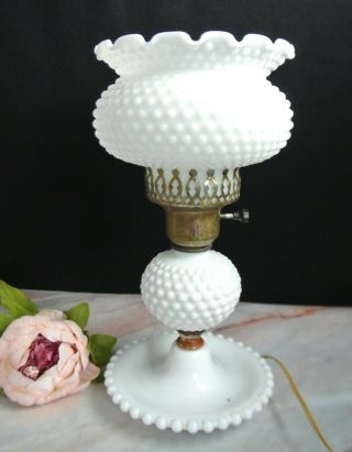 Vintage White Milk Glass Hobnail Dresser Table Lamp