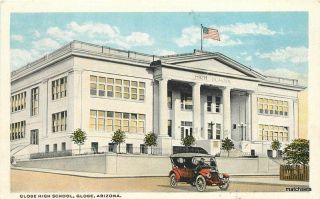 1920s Globe Arizona High School Auto Teich Postcard 7293
