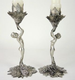 Art Nouveau Candle Sticks,  Pewter,  Unique Set,  Collectible,  Decorative,  CA Made 4