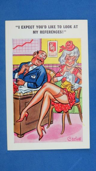 Risque Comic Postcard 1960s Boobs Nylons Stockings Long Legs Job Reference