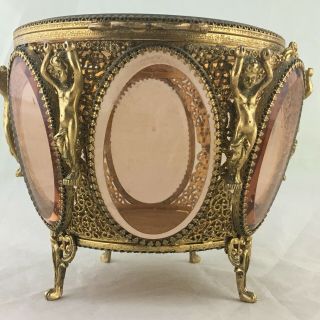 Antique Trinket Box Beveled Glass Ormolu Gold Gilded Putti Cherub France
