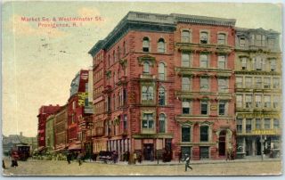 Providence,  Rhode Island Postcard Market Square & Westminster Street Scene 1911