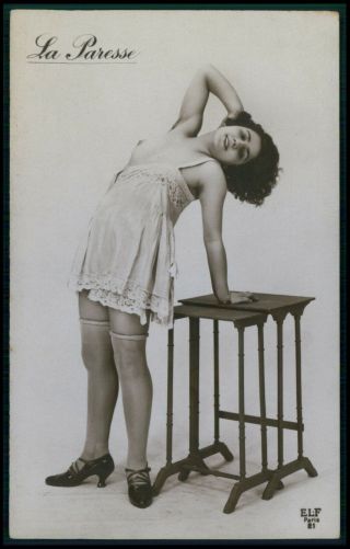 French Nude Laziness Deathly Sins Woman Old 1920s Gelatin Silver Photo Postcard