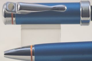 C1990 Harley Davidson Metallic Light Blue Ballpoint Pen With Chrome Trim,  Cased