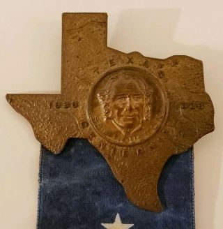 RARE 1936 Texas Centennial Bronze Medal Badge Pin With Ribbon Sam Houston Alamo 2