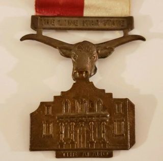 RARE 1936 Texas Centennial Bronze Medal Badge Pin With Ribbon Sam Houston Alamo 4
