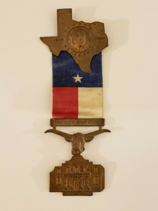 RARE 1936 Texas Centennial Bronze Medal Badge Pin With Ribbon Sam Houston Alamo 6