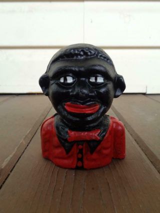 Black Americana Cast Iron Money Coin Bank Embossed On The Back