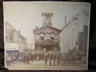 Early Cabinet Photo Of Fire Department And Station House 1870 