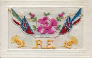 Royal Engineers: Rare Design: Ww1 Embroidered Silk Postcard