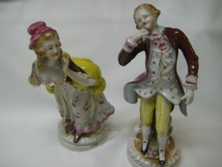Vtg Porcelain Colonial Couple Man Woman Figurines Made In Occupied Japan 7 1/2 "