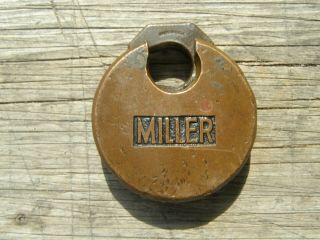 Vtg Antique Miller Champion 6 Lever Brass Round Padlock Lock Old No Key