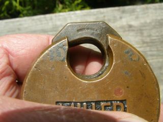 Vtg Antique MILLER Champion 6 Lever Brass Round Padlock Lock Old no key 4