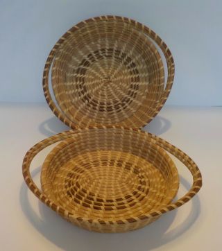 2 Vintage South Carolina Sweetgrass Baskets Mary Jane Bennett Mt Pleasant Label