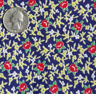 Red Roses On Navy Vtg Feedsack Cotton Fabric Quilt Sewing Doll Clothes 38 " X 41 "