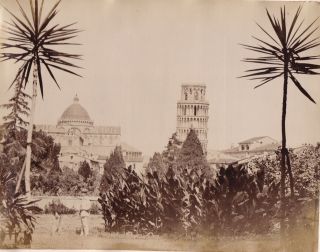 Albumen Photograph Italy Pisa Leaning Tower Ghost Figures Foreground