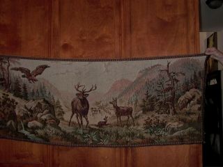 Vintage Wall Tapestry Of Wildlife Deer In The Woods 60 " X 26 "