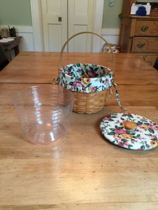 Longaberger 8 " Round Handled Basket With Lid,  Liner And Protector Dated 1996