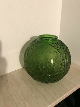 Vintage Mcm 60s Green Crackle S Swirl Glass Ball Lamp Shade Globe Light Fixture