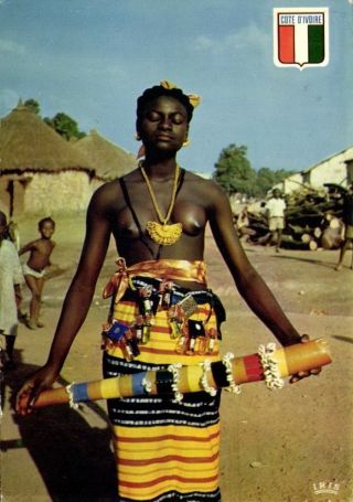 Ivory Coast,  Nude Malinké Dancing,  Jewelry Necklace (1970s) Iris Postcard