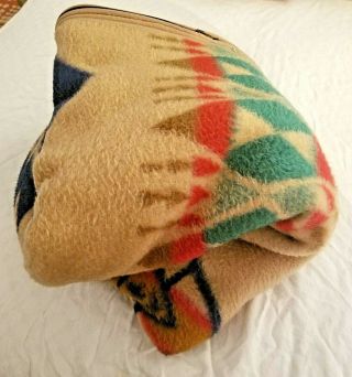 Vtg Biederlack Tan Southwest Aztec Snap Zip Throw Blanket Cuddle Wrap 76 X 56