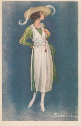 E.  Colombo ; Art Deco Female Standing Fashion Portrait 1910 - 30s 1