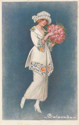 E.  Colombo ; Art Deco Female Standing Fashion Portrait 1910 - 30s 2