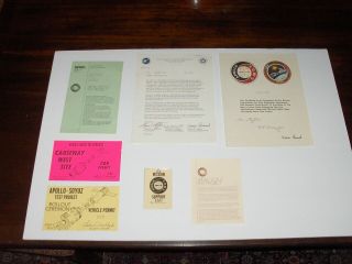 Vintage Nasa Apollo - Soyuz Launch Access Items Including Employee Awards Letters