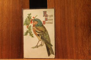 Antique Christmas Postcard Circa 1908 A Bright Happy Christmas Robin