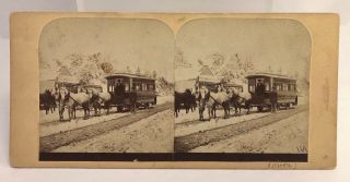 Antique 19thc Horse Drawn Trolley Signs Rr Station Boston Ma Stereoview Photo