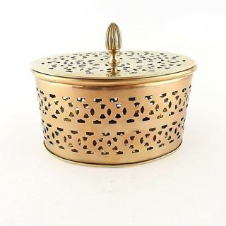 Vintage Brass Reticulated Oval Box With Lid Potpourri Herbs Or Cricket Box India