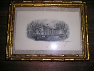 White House Calvin Coolidge Grace Coolidge Signed White House Engraving