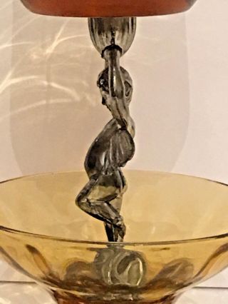 Silver Colored Metal Amber Glass 2 Tier Angel Cupid Cherub Votive Candle Holder 4