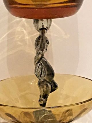 Silver Colored Metal Amber Glass 2 Tier Angel Cupid Cherub Votive Candle Holder 8