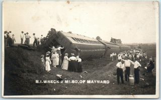 Maynard,  Iowa Train Wreck Real Photo Rppc Postcard Rock Island Railroad C1910s