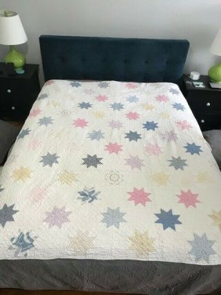 Vintage Handmade 8 Star Quilt Hand Sewn Stitched 82 " X 68 " Double/full
