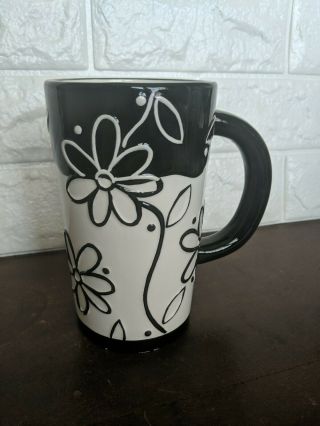 Bella Casa By Ganz Black & White Floral Flowers Tall Latte Coffee Mug 22oz