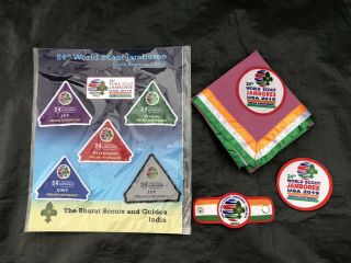 2019 World Scout Jamboree Indian Contingent Patch Set Neckerchief And Slide