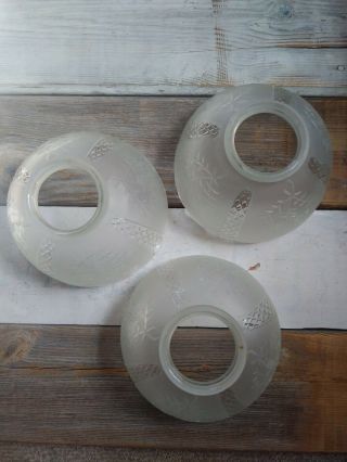 Vintage 70s Ceiling Light Shades Frosted Glass Scalloped Floral Design Set Of 3