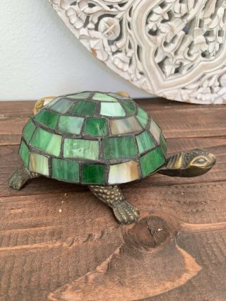 EUC VIntage Tiffany Style Stained Glass Turtle Tortoise Accent Lamp Night Light 2