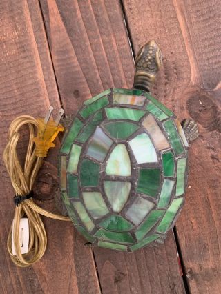 EUC VIntage Tiffany Style Stained Glass Turtle Tortoise Accent Lamp Night Light 3