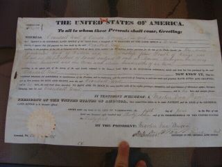 Rare 1837 Land Grant Signed By Us President Martin Van Buren,  Seal,  Autograph