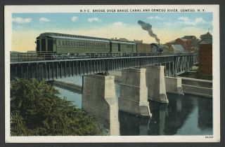 Oswego Ny: C.  1930 Postcard York Central Bridge Over Barge Canal,  Osego River