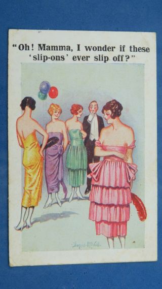 Risque Donald Mcgill Comic Postcard 1924 Boobs Low Cut Dress Slip On Fashion