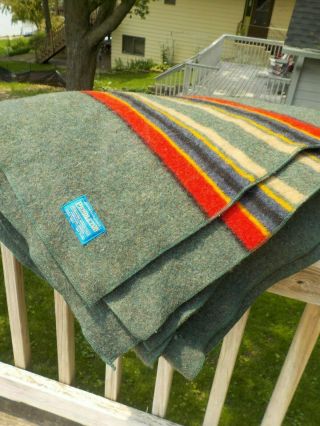 Pendleton Green Heather Yakima Stripe Wool Camp Blanket 68 " X 90 " Exc